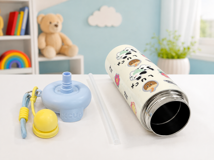 Cute Design Round cap Double-Walled 316 Stainless Steel Insulated Water Bottle 650 ml| Leakproof |BPA Free| Up to 12Hrs Hot&Cold| Girls & Boys | School, Picnic,Travel