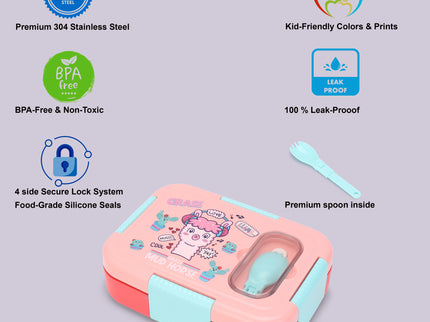 Premium Kids Lunch Box – Stainless Steel Insulated Tiffin for School, BPA-Free | PU Insulated, Leak-Proof, Food Grade| 800ml|Food does not mix, keep meal mess free