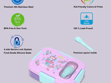 Premium Kids Lunch Box – Stainless Steel Insulated Tiffin for School, BPA-Free | PU Insulated, Leak-Proof, Food Grade| 800ml|Food does not mix, keep meal mess free