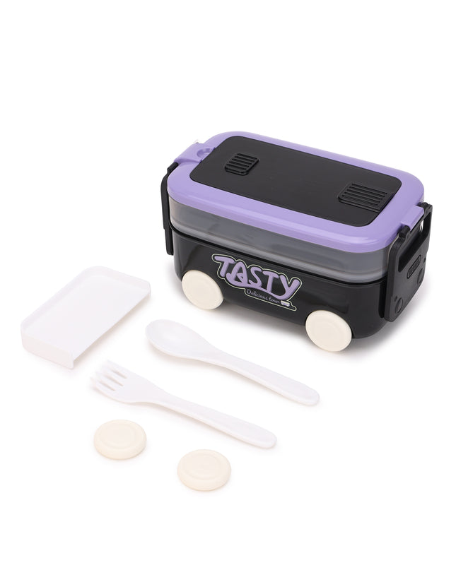 DIY Car Shape Plastic Lunch Boxes with spoon and fork| 2 Compartment at one layer and 1 compartment in bottle layer|Leakproof Bento Box for School Picnic Office Boys and Girls - BPA Free - 2-Side Lock