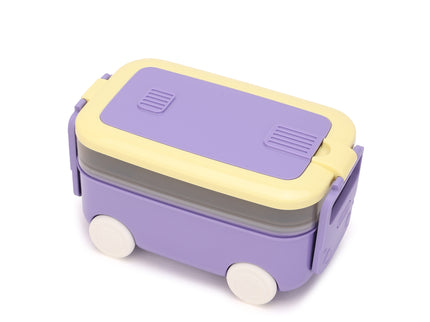 DIY Car Shape Plastic Lunch Boxes with spoon and fork| 2 Compartment at one layer and 1 compartment in bottle layer|Leakproof Bento Box for School Picnic Office Boys and Girls - BPA Free - 2-Side Lock