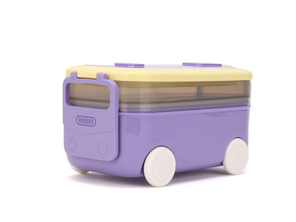 DIY Car Shape Plastic Lunch Boxes with spoon and fork| 2 Compartment at one layer and 1 compartment in bottle layer|Leakproof Bento Box for School Picnic Office Boys and Girls - BPA Free - 2-Side Lock