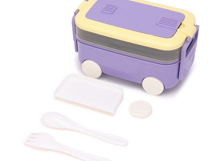 DIY Car Shape Plastic Lunch Boxes with spoon and fork| 2 Compartment at one layer and 1 compartment in bottle layer|Leakproof Bento Box for School Picnic Office Boys and Girls - BPA Free - 2-Side Lock
