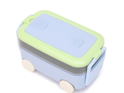DIY Car Shape Plastic Lunch Boxes with spoon and fork| 2 Compartment at one layer and 1 compartment in bottle layer|Leakproof Bento Box for School Picnic Office Boys and Girls - BPA Free - 2-Side Lock