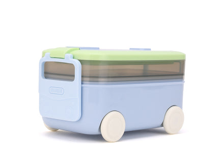 DIY Car Shape Plastic Lunch Boxes with spoon and fork| 2 Compartment at one layer and 1 compartment in bottle layer|Leakproof Bento Box for School Picnic Office Boys and Girls - BPA Free - 2-Side Lock