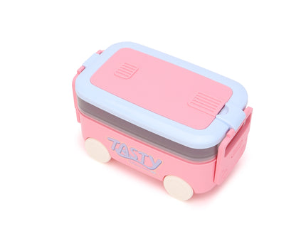 DIY Car Shape Plastic Lunch Boxes with spoon and fork| 2 Compartment at one layer and 1 compartment in bottle layer|Leakproof Bento Box for School Picnic Office Boys and Girls - BPA Free - 2-Side Lock