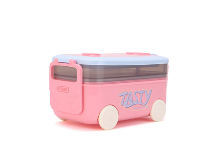 DIY Car Shape Plastic Lunch Boxes with spoon and fork| 2 Compartment at one layer and 1 compartment in bottle layer|Leakproof Bento Box for School Picnic Office Boys and Girls - BPA Free - 2-Side Lock