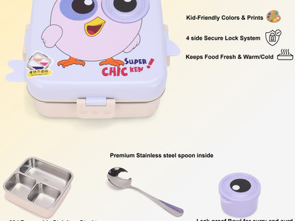 Kids Lunch Box – Stainless Steel Insulated Tiffin for School with Spoon, BPA-Free | Leak-Resistant Bento Box with Tray & Container | 1120ml + 70ml