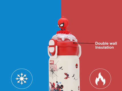 Marvels Spider-Man Double-Walled Stainless Steel Insulated Water Bottle 500 ml| Leakproof |BPA Free| Up to 24Hrs Hot&Cold| Girls & Boys | School, Picnic,Travel