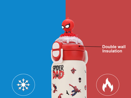 Marvels Spider-Man Double-Walled Stainless Steel Insulated Water Bottle 500 ml| Leakproof |BPA Free| Up to 24Hrs Hot&Cold| Girls & Boys | School, Picnic,Travel