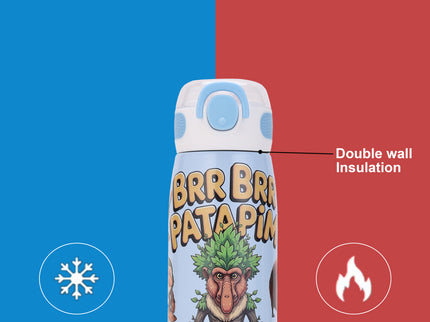 Brainrot Themed Stainless Steel Insulated Water Bottle 620 ml| Leakproof |BPA Free| Up to 12Hrs Hot&Cold| Girls & Boys | School, Picnic,Travel