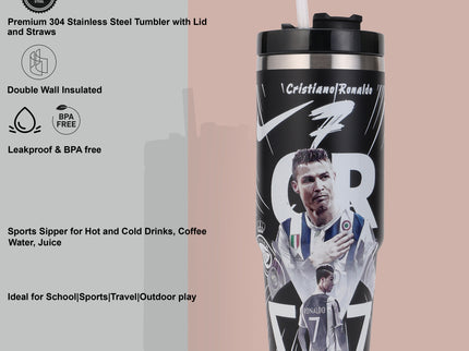 Premium Insulated stainless steel Football Legends Tumbler with Lid and Straws|Messi|Ronaldo|Lamine|Kylian900ml |Hot and Cold|100% Leakproof Tumbler,Travel Sipper for Hot and Cold Drinks, Coffee, Water, Iced Tea or Smoothie, Travel, Multi Colour
