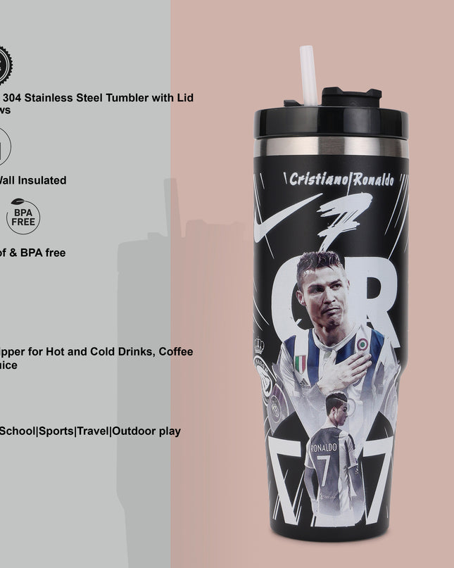 Premium Insulated stainless steel Football Legends Tumbler with Lid and Straws|Messi|Ronaldo|Lamine|Kylian900ml |Hot and Cold|100% Leakproof Tumbler,Travel Sipper for Hot and Cold Drinks, Coffee, Water, Iced Tea or Smoothie, Travel, Multi Colour