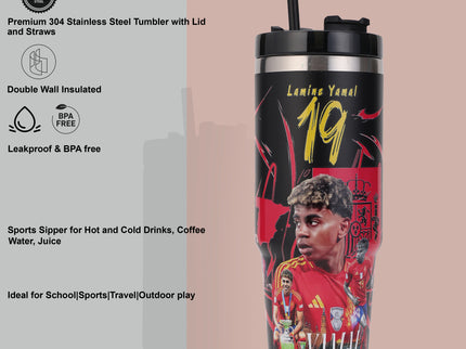 Premium Insulated stainless steel Football Legends Tumbler with Lid and Straws|Messi|Ronaldo|Lamine|Kylian900ml |Hot and Cold|100% Leakproof Tumbler,Travel Sipper for Hot and Cold Drinks, Coffee, Water, Iced Tea or Smoothie, Travel, Multi Colour