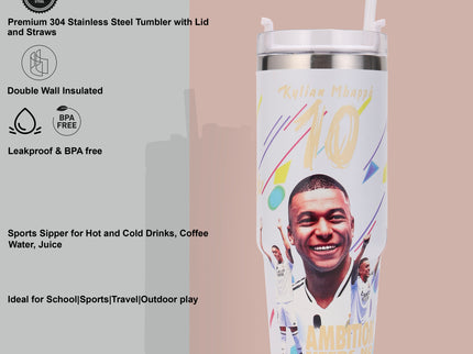Premium Insulated stainless steel Football Legends Tumbler with Lid and Straws|Messi|Ronaldo|Lamine|Kylian900ml |Hot and Cold|100% Leakproof Tumbler,Travel Sipper for Hot and Cold Drinks, Coffee, Water, Iced Tea or Smoothie, Travel, Multi Colour