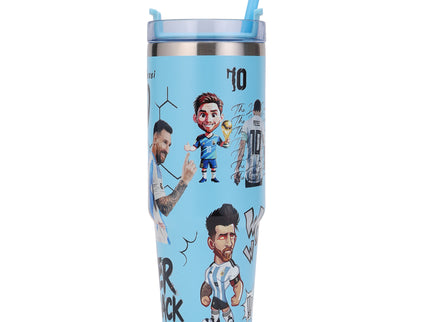 Premium Insulated stainless steel Football Legends Tumbler with Lid and Straws|Messi|Ronaldo|Lamine|Kylian900ml |Hot and Cold|100% Leakproof Tumbler,Travel Sipper for Hot and Cold Drinks, Coffee, Water, Iced Tea or Smoothie, Travel, Multi Colour