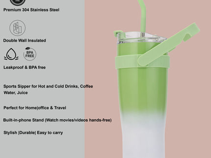 Tumbler with Top Handle and Phone Holder,1200ml Double Wall Vacuum Insulated Tumbler with Flip Straw,Insulated Stainless Steel Leak Proof Spill Proof Water Tumbler for Men and Women Cup ,Water, ice tea ,Travel, Sports , car Coffee Mug (Pink,1 pack)