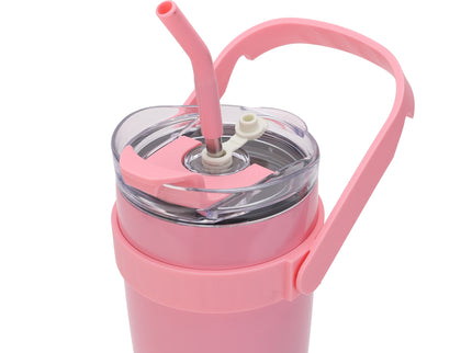 Tumbler with Top Handle and Phone Holder,1200ml Double Wall Vacuum Insulated Tumbler with Flip Straw,Insulated Stainless Steel Leak Proof Spill Proof Water Tumbler for Men and Women Cup ,Water, ice tea ,Travel, Sports , car Coffee Mug (Pink,1 pack)