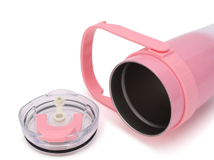 Tumbler with Top Handle and Phone Holder,1200ml Double Wall Vacuum Insulated Tumbler with Flip Straw,Insulated Stainless Steel Leak Proof Spill Proof Water Tumbler for Men and Women Cup ,Water, ice tea ,Travel, Sports , car Coffee Mug (Pink,1 pack)