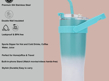 Tumbler with Top Handle and Phone Holder,1200ml Double Wall Vacuum Insulated Tumbler with Flip Straw,Insulated Stainless Steel Leak Proof Spill Proof Water Tumbler for Men and Women Cup ,Water, ice tea ,Travel, Sports , car Coffee Mug (Pink,1 pack)