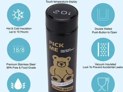 Smart Design LED Display Temperature Hot & Cold upto 12 hours Bottle|500ml Vacuum Insulated Stainless Steel Flask with Touch Screen | Leakproof Travel Water Bottle | BPA-Free Thermos for Kids, Fitness, Sports