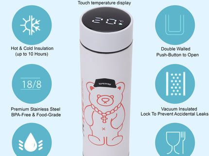 Smart Design LED Display Temperature Hot & Cold upto 12 hours Bottle|500ml Vacuum Insulated Stainless Steel Flask with Touch Screen | Leakproof Travel Water Bottle | BPA-Free Thermos for Kids, Fitness, Sports