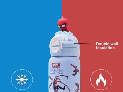 Marvels Spider-Man Double-Walled Stainless Steel Insulated Water Bottle 500 ml| Leakproof |BPA Free| Up to 24Hrs Hot&Cold| Girls & Boys | School, Picnic,Travel