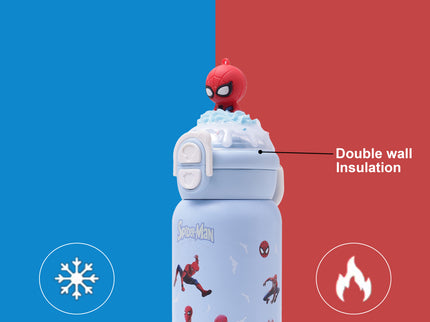 Marvels Spider-Man Double-Walled Stainless Steel Insulated Water Bottle 500 ml| Leakproof |BPA Free| Up to 24Hrs Hot&Cold| Girls & Boys | School, Picnic,Travel