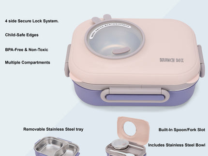 Kids Smart Lunch Box – Stainless Steel Insulated Tiffin for School with Spoon, BPA-Free |Bento Box with Tray & Container | 1120ml + 70ml 