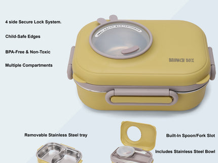 Kids Smart Lunch Box – Stainless Steel Insulated Tiffin for School with Spoon, BPA-Free |Bento Box with Tray & Container | 1120ml + 70ml 