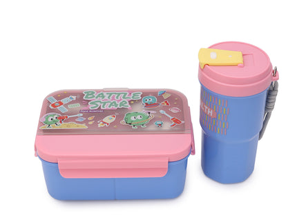 Kids Lunch Boxes 600 ml with 500ml Water Bottle Combo|Lunch Box Combo with Bottle|spoon and fork| Plastic 3 Compartment Leakproof Bento Box for School Picnic Office Boys and Girls - BPA Free - 4-Side Lock