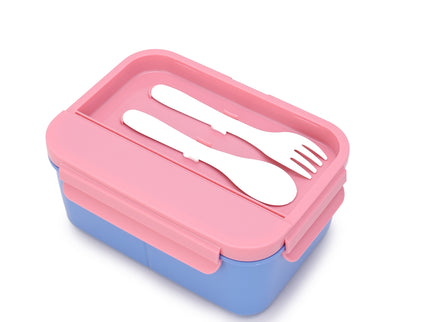 Kids Lunch Boxes 600 ml with 500ml Water Bottle Combo|Lunch Box Combo with Bottle|spoon and fork| Plastic 3 Compartment Leakproof Bento Box for School Picnic Office Boys and Girls - BPA Free - 4-Side Lock