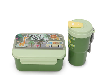 Kids Lunch Boxes 600 ml with 500ml Water Bottle Combo|Lunch Box Combo with Bottle|spoon and fork| Plastic 3 Compartment Leakproof Bento Box for School Picnic Office Boys and Girls - BPA Free - 4-Side Lock
