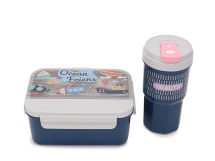 Kids Lunch Boxes 600 ml with 500ml Water Bottle Combo|Lunch Box Combo with Bottle|spoon and fork| Plastic 3 Compartment Leakproof Bento Box for School Picnic Office Boys and Girls - BPA Free - 4-Side Lock