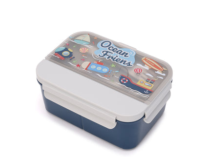 Kids Lunch Boxes 600 ml with 500ml Water Bottle Combo|Lunch Box Combo with Bottle|spoon and fork| Plastic 3 Compartment Leakproof Bento Box for School Picnic Office Boys and Girls - BPA Free - 4-Side Lock