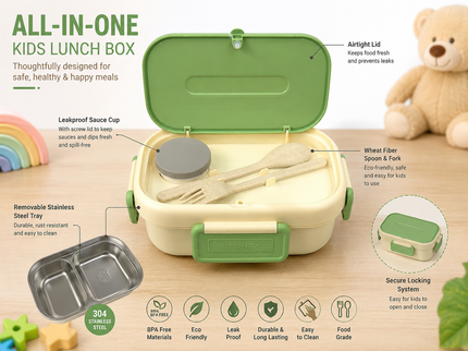 Healthy Lunch Box for kids – Stainless Steel Insulated Tiffin for School,travel|BPA-Free, PU Insulated, Leak-Proof, Food Grade