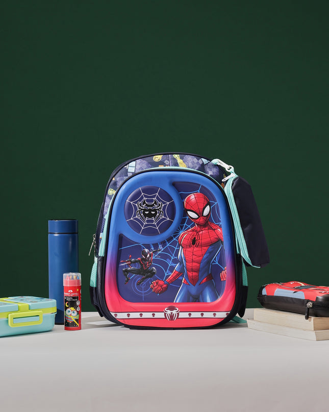 SpiderMan 3D School Bag with cartoon Design|KIDS BAG| Water Resistant |14 Inch|Boys&Girls School Bag Blue & Red