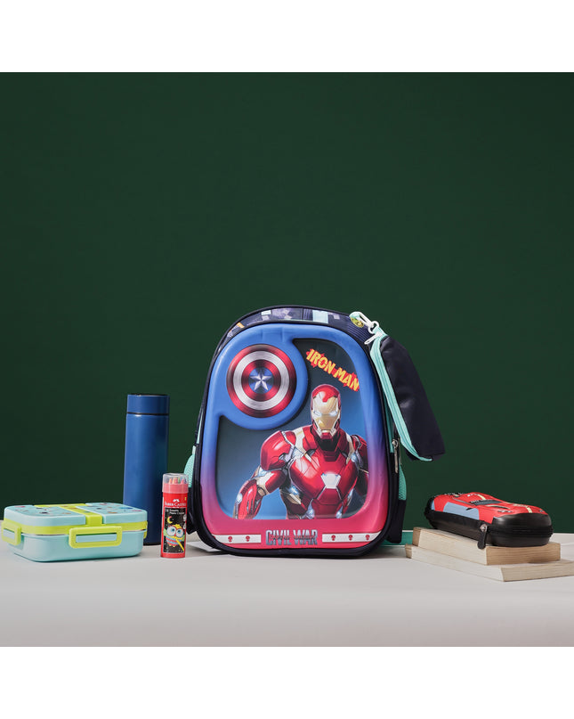 Iron Man 3D School Bag with cartoon Design|KIDS BAG| Water Resistant |14 Inch|Boys&Girls School Bag Red & Blue color