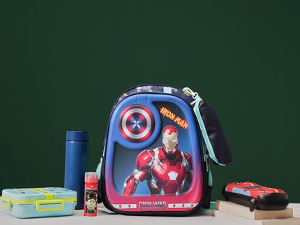 Iron Man 3D School Bag with cartoon Design|KIDS BAG| Water Resistant |14 Inch|Boys&Girls School Bag Red & Blue color