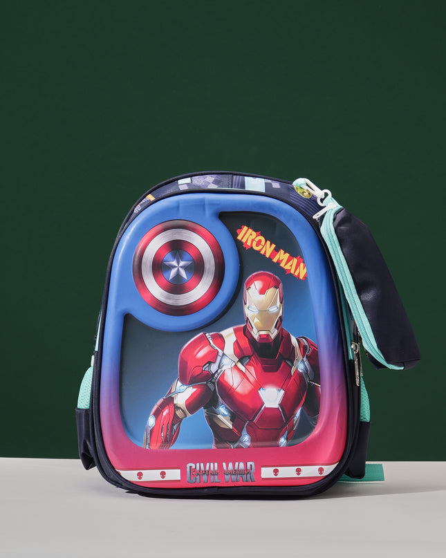 Iron Man 3D School Bag with cartoon Design|KIDS BAG| Water Resistant |14 Inch|Boys&Girls School Bag Red & Blue color