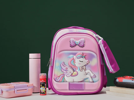 Unicorn Pink 3D School Bag with cartoon Design|KIDS BAG| Water Resistant |14 Inch|Boys&Girls School Bag, Pink color