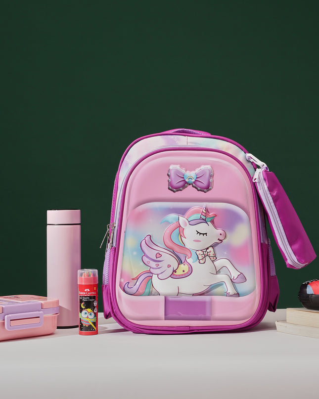 Unicorn Pink 3D School Bag with cartoon Design|KIDS BAG| Water Resistant |14 Inch|Boys&Girls School Bag, Pink color