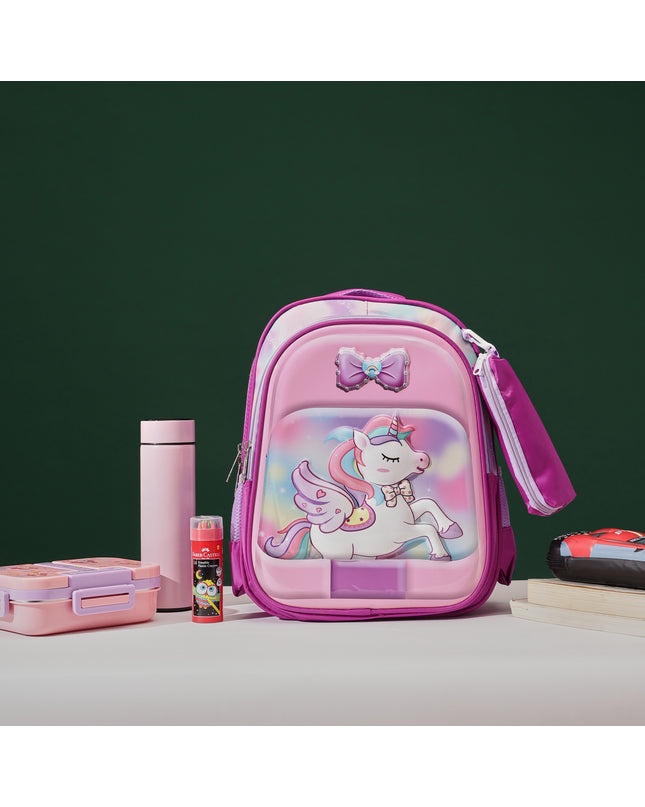 Unicorn Pink 3D School Bag with cartoon Design|KIDS BAG| Water Resistant |14 Inch|Boys&Girls School Bag, Pink color