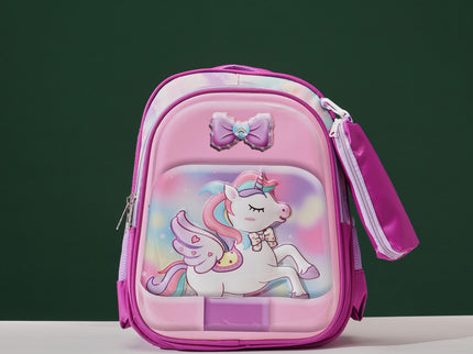 Unicorn Pink 3D School Bag with cartoon Design|KIDS BAG| Water Resistant |14 Inch|Boys&Girls School Bag, Pink color