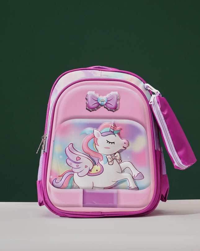 Unicorn Pink 3D School Bag with cartoon Design|KIDS BAG| Water Resistant |14 Inch|Boys&Girls School Bag, Pink color