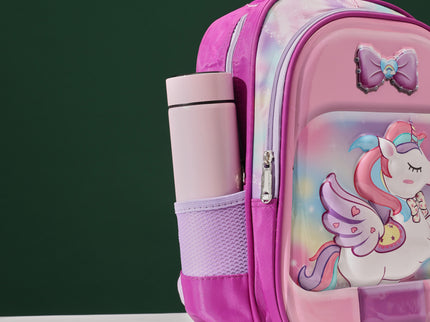Unicorn Pink 3D School Bag with cartoon Design|KIDS BAG| Water Resistant |14 Inch|Boys&Girls School Bag, Pink color