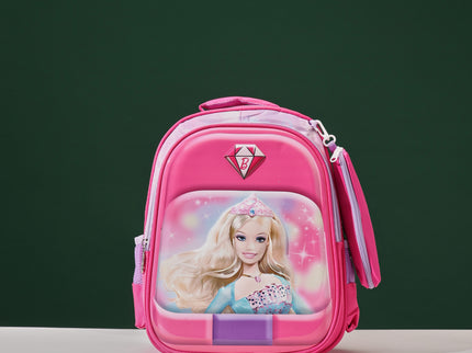 Barbie Pink 3D School Bag with cartoon Design|KIDS BAG| Water Resistant |14 Inch|Boys&Girls School Bag, Pink color