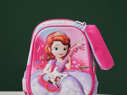 GirlWithGuitar Pink 3D School Bag with cartoon Design|KIDS BAG| Water Resistant |14 Inch|Boys&Girls School Bag, Pink color