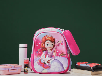 GirlWithGuitar Pink 3D School Bag with cartoon Design|KIDS BAG| Water Resistant |14 Inch|Boys&Girls School Bag, Pink color