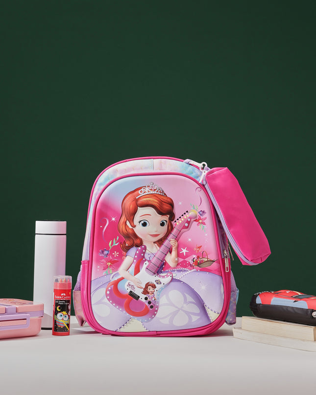 GirlWithGuitar Pink 3D School Bag with cartoon Design|KIDS BAG| Water Resistant |14 Inch|Boys&Girls School Bag, Pink color